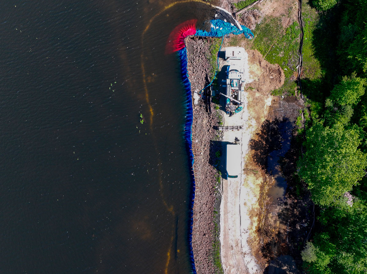 A construction crew works at Connecticut Water's Turkey Hill Reservoir.