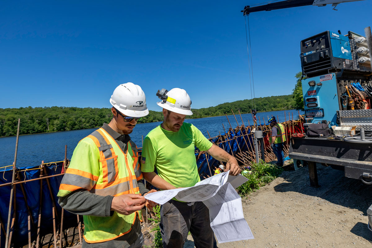 A construction crew works at Connecticut Water's Turkey Hill Reservoir.